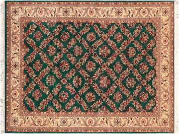 handmade Traditional Gulab Green Ivory Hand Knotted RECTANGLE 100% WOOL area rug 6x9